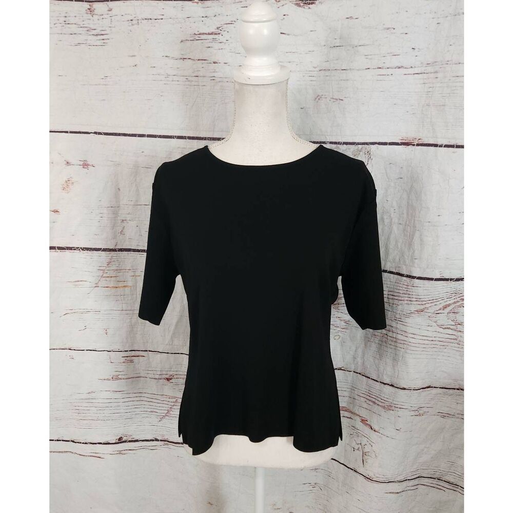 Exclusively Misook‎ Short Sleeve Black Top Size Medium Petite